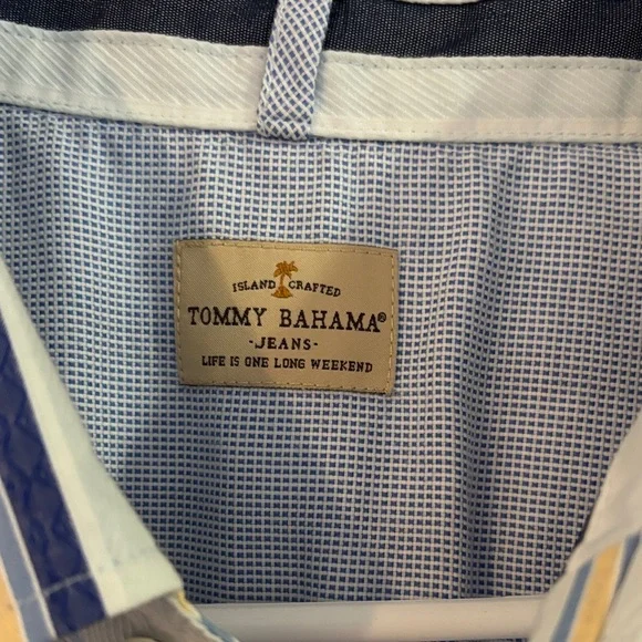 Tommy Bahama Long-Sleeve Vertical Stripe Shirt in Blue and White - Picture 2 of 3